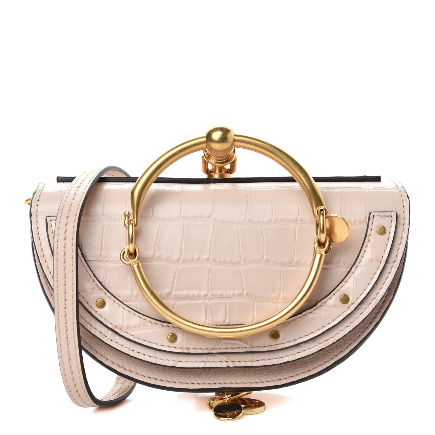 Chloe Calfskin Crocodile Embossed Small Nile Bracelet Minaudiere Bag Cement Pink 1 of 15