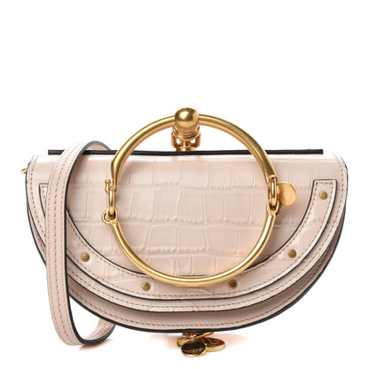Chloe Calfskin Crocodile Embossed Small Nile Bracelet Minaudiere Bag Cement Pink 1 of 15