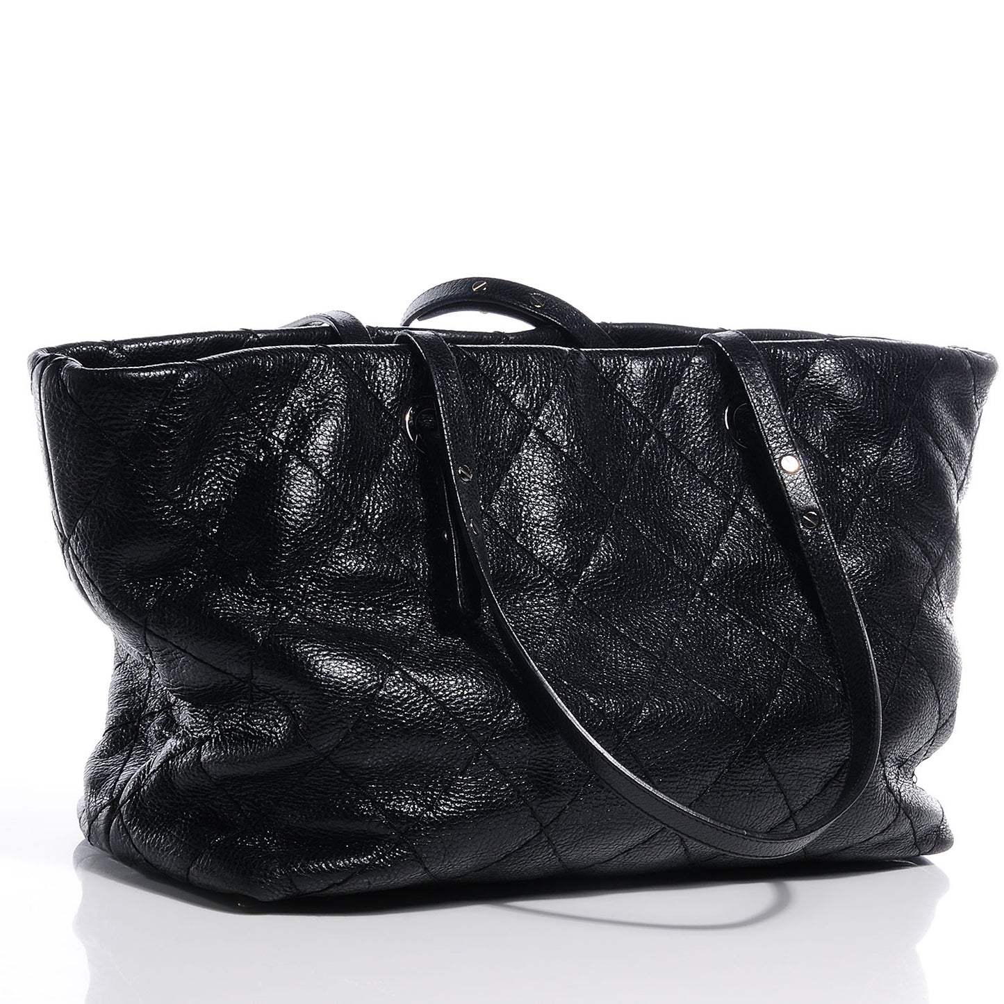 Glazed Calfskin Large On The Road Tote Black