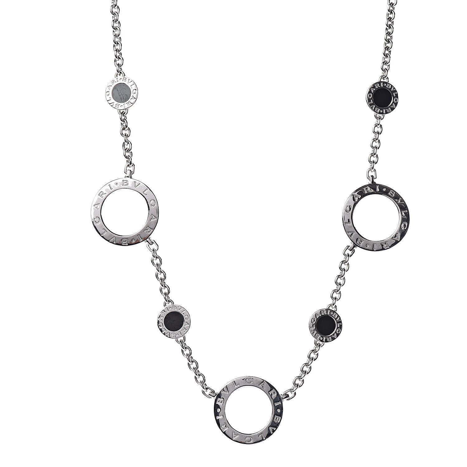 Bulgari 18K White Gold Black Onyx Sautoir Pendant Necklace 1 of 6