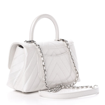 Chanel Iridescent Caviar Chevron Quilted Mini Coco Handle Flap White 3 of 11