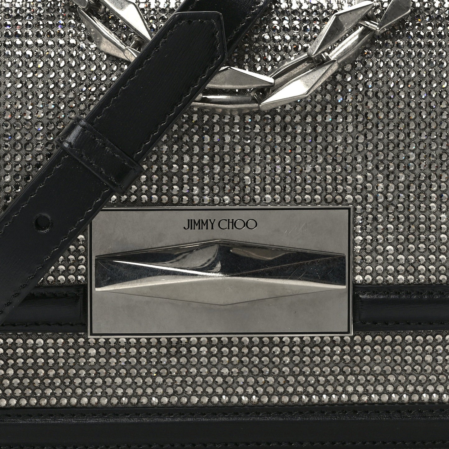 Calfskin Crystal Diamond Crossbody Black