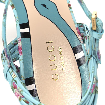 Gucci Malaga Kid Floral Print Knotted Allie Sandals 37 Aquamarine 7 of 9