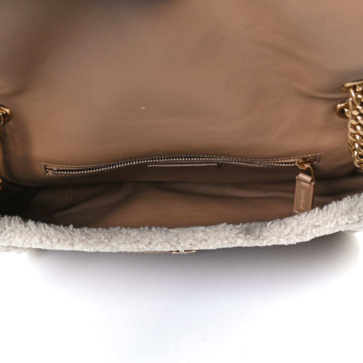 Nubuck Shearling Monogram Medium Niki Chain Satchel Ivory Natural Tan