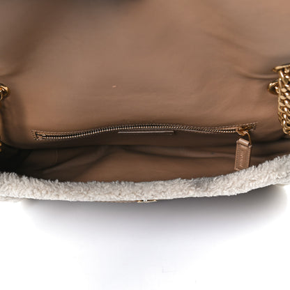 Saint Laurent Nubuck Shearling Monogram Medium Niki Chain Satchel Ivory Natural Tan 5 of 11