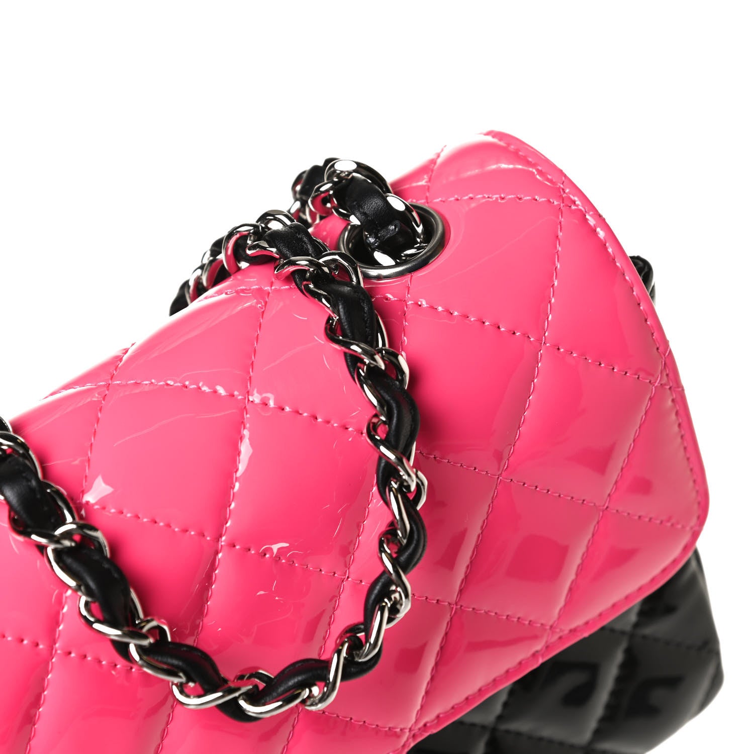 Chanel Patent Calfskin Quilted Bi-Color Mini Rectangular Flap Pink Black 13 of 13