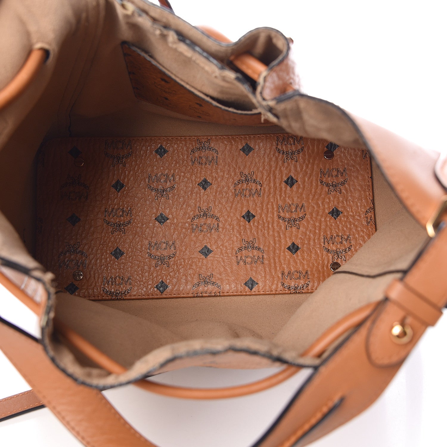 MCM Visetos Studded Drawstring Bag Cognac Gold 5 of 14