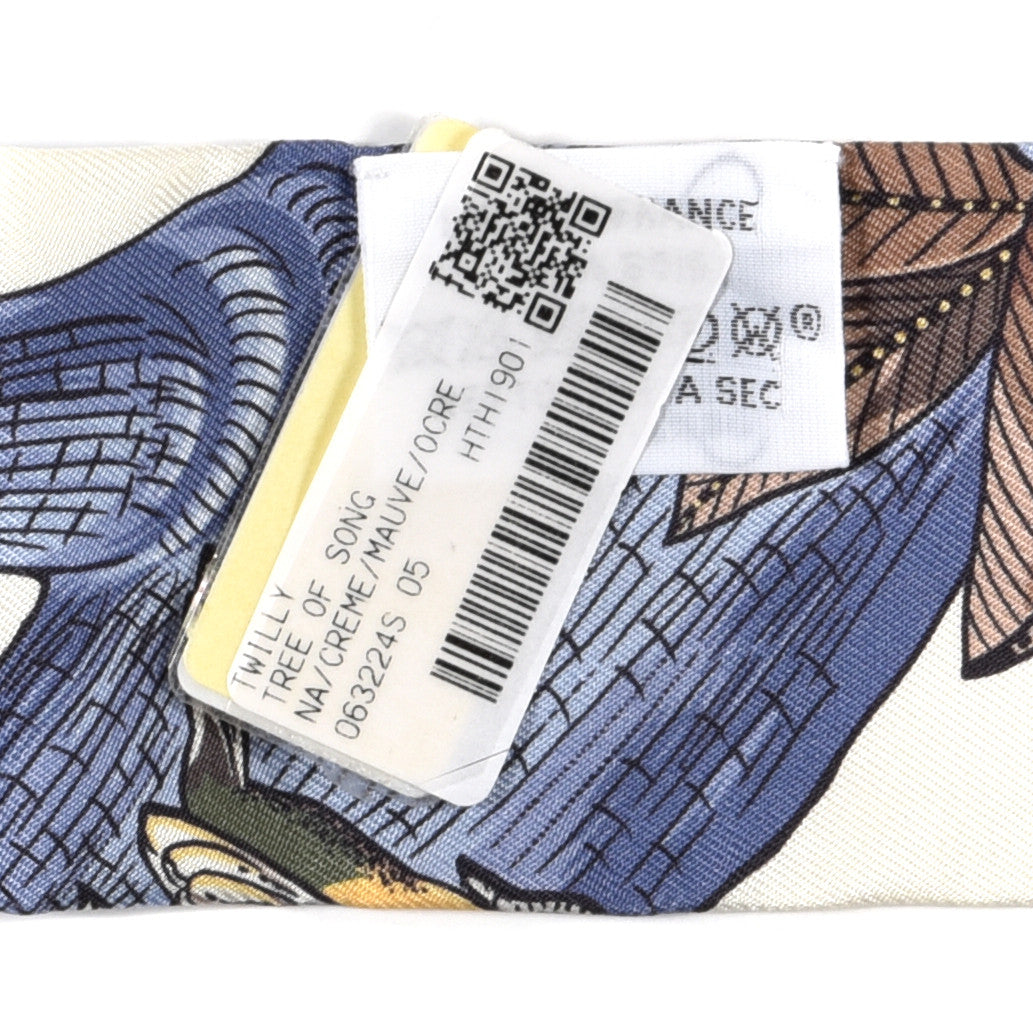 Hermes Silk Tree Of Song Twilly Creme Mauve Ocre 4 of 4