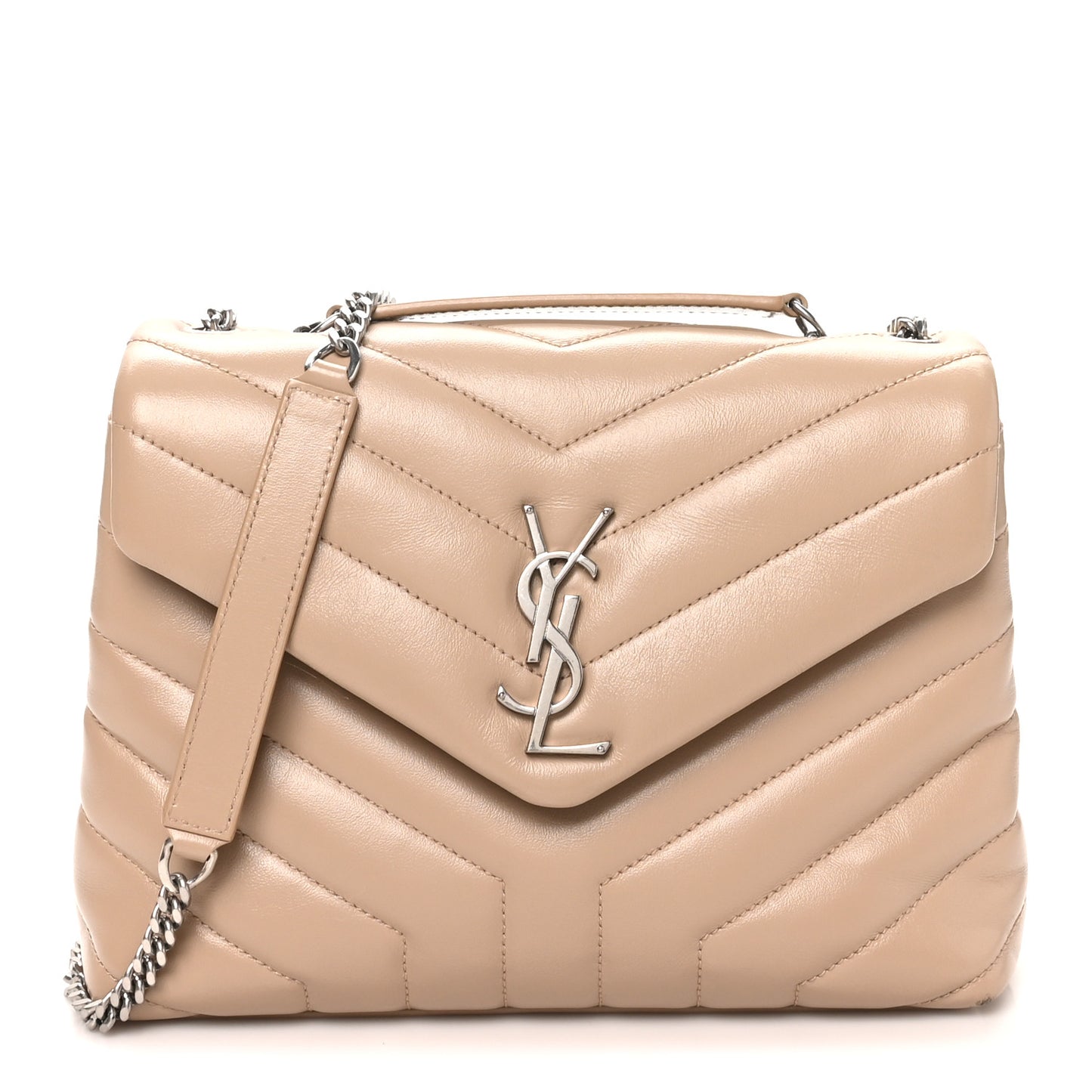 Calfskin Y Quilted Monogram Small Loulou Chain Satchel Dark Beige
