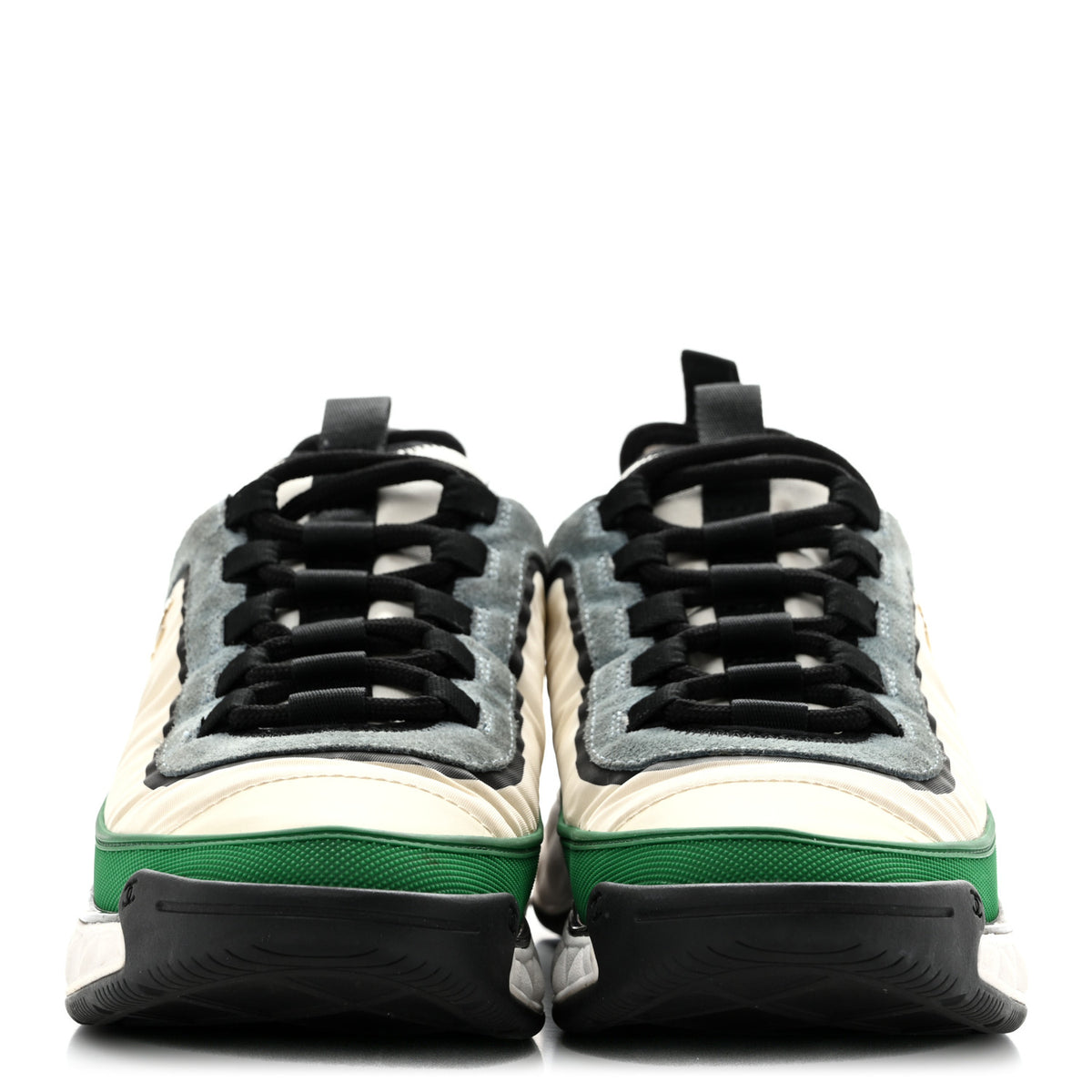 Suede Calfskin Mixed Fibers CC Sneakers 39.5 Ivory Green Light Blue