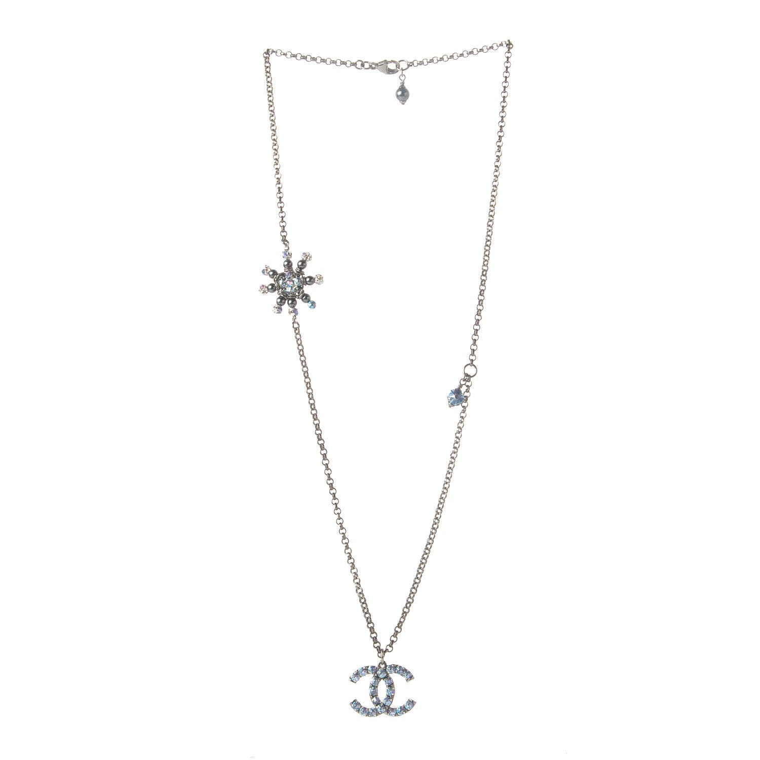 Chanel Iridescent Crystal Ruthenium CC Necklace Dark Grey Blue 3 of 6