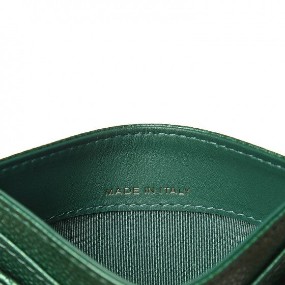 Metallic Caviar Quilted Card Holder Green