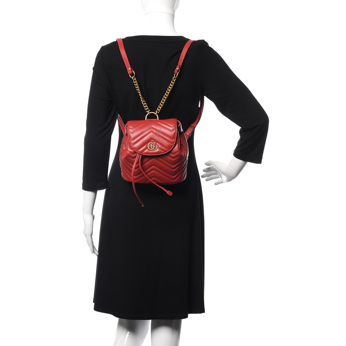 Calfskin Matelasse GG Marmont Flap Backpack Hibiscus Red