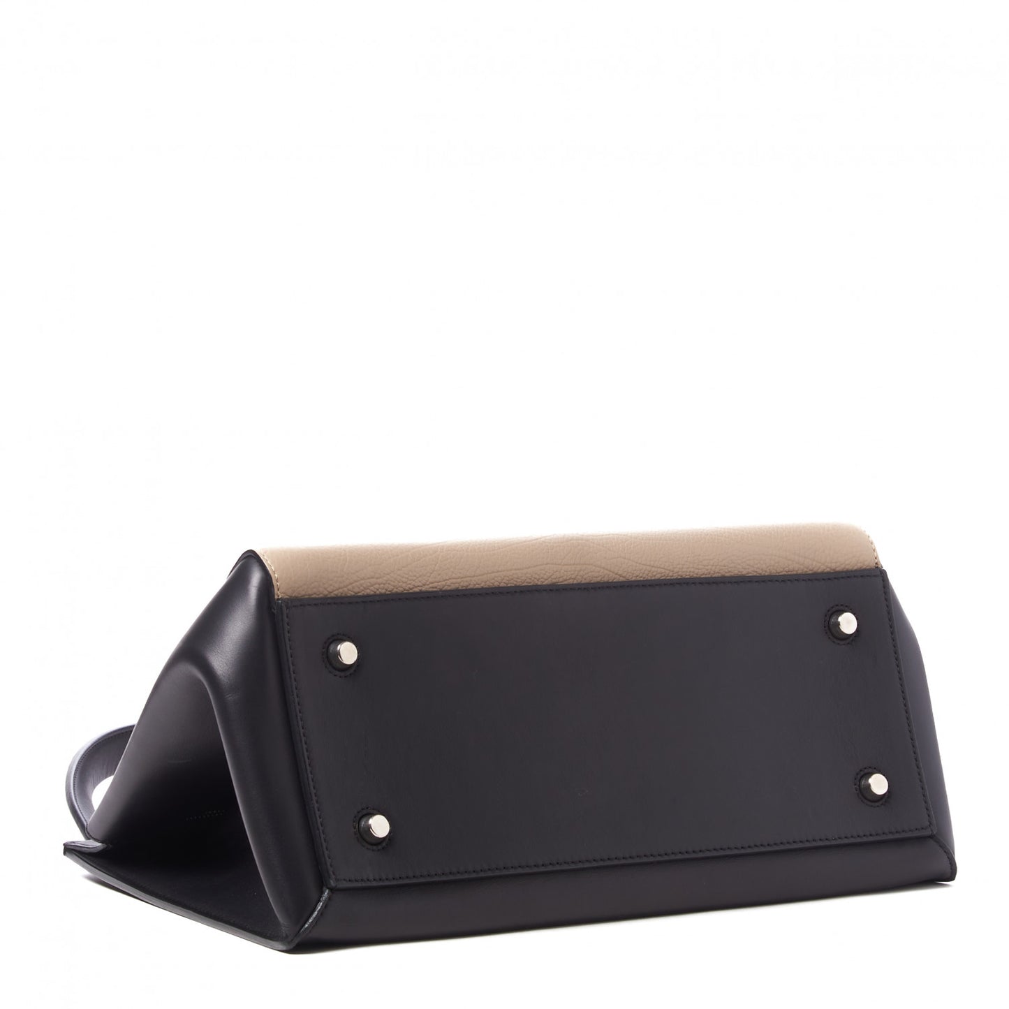 Textured Calfskin Bi-Color Edge Shoulder Bag Black Beige
