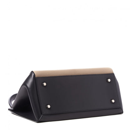 Celine Textured Calfskin Bi-Color Edge Shoulder Bag Black Beige 3 of 8