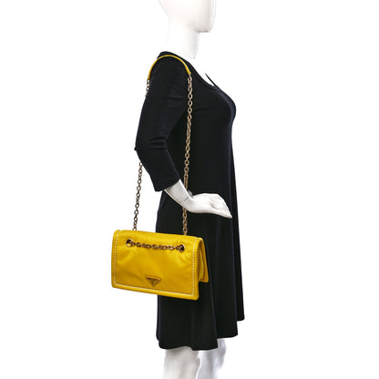 Prada Tessuto Nylon Chain Flap Shoulder Bag Giallo 2 of 11