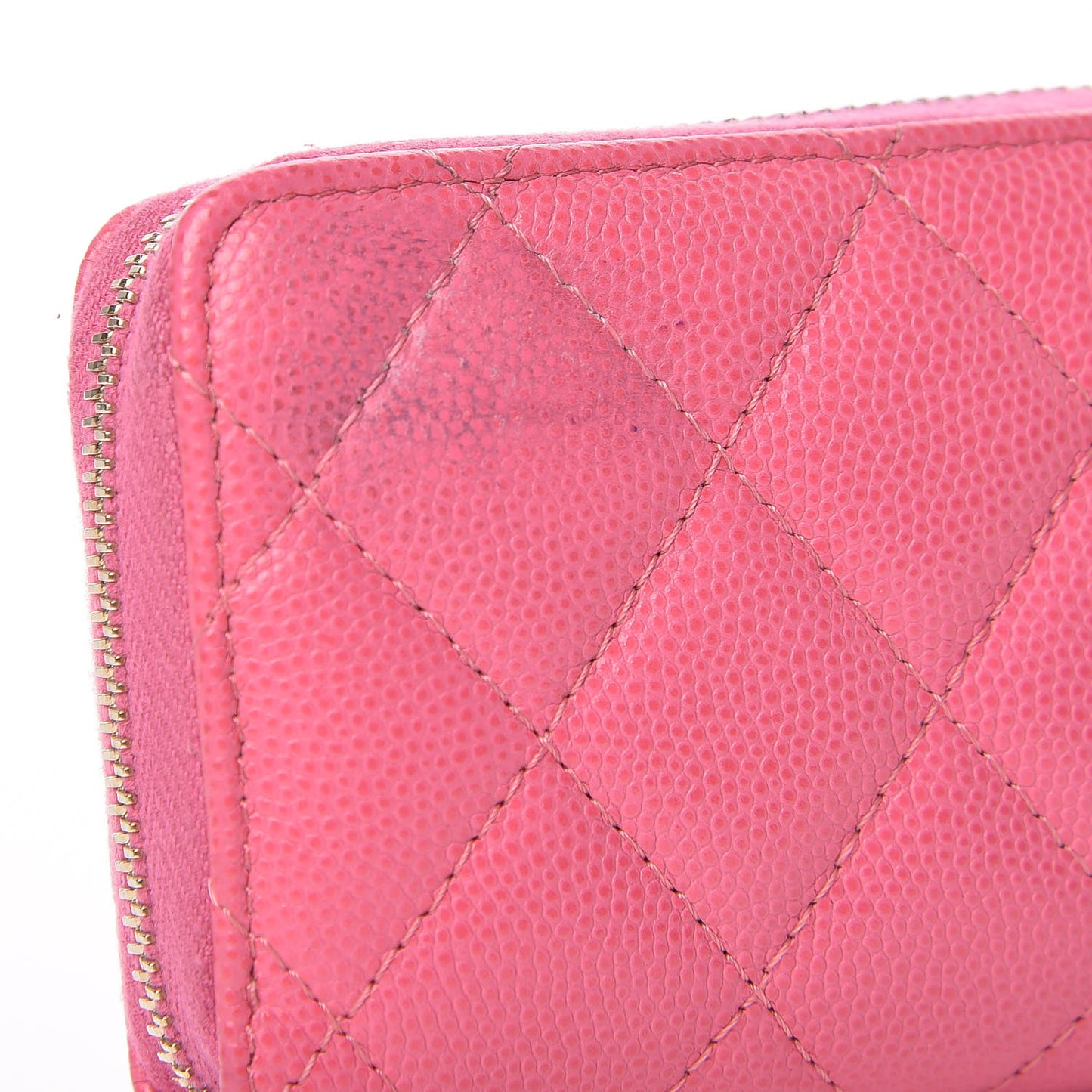 Caviar Quilted Zip Coin Purse Pink