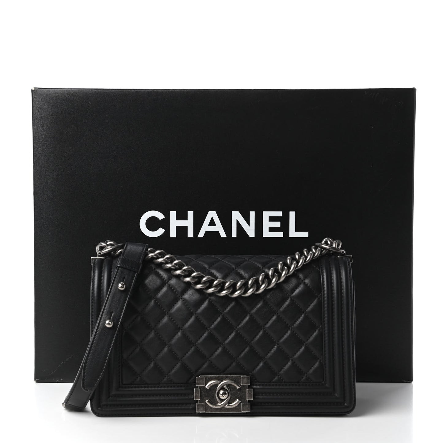 Calfskin Quilted Medium Boy Flap Black