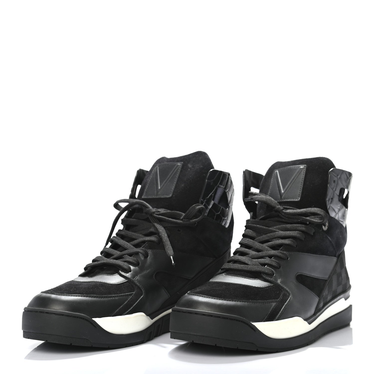 Louis Vuitton Suede Calfskin Crocodile Embossed Damier Graphite Mens Kick Off High Top Sneakers 9.5 Black 3 of 8