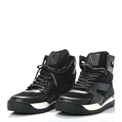 Louis Vuitton Suede Calfskin Crocodile Embossed Damier Graphite Mens Kick Off High Top Sneakers 9.5 Black 3 of 8