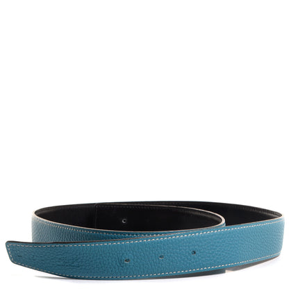 Hermes Box Togo 32mm Reversible Belt Strap 85 Black Blue Jean 1 of 5