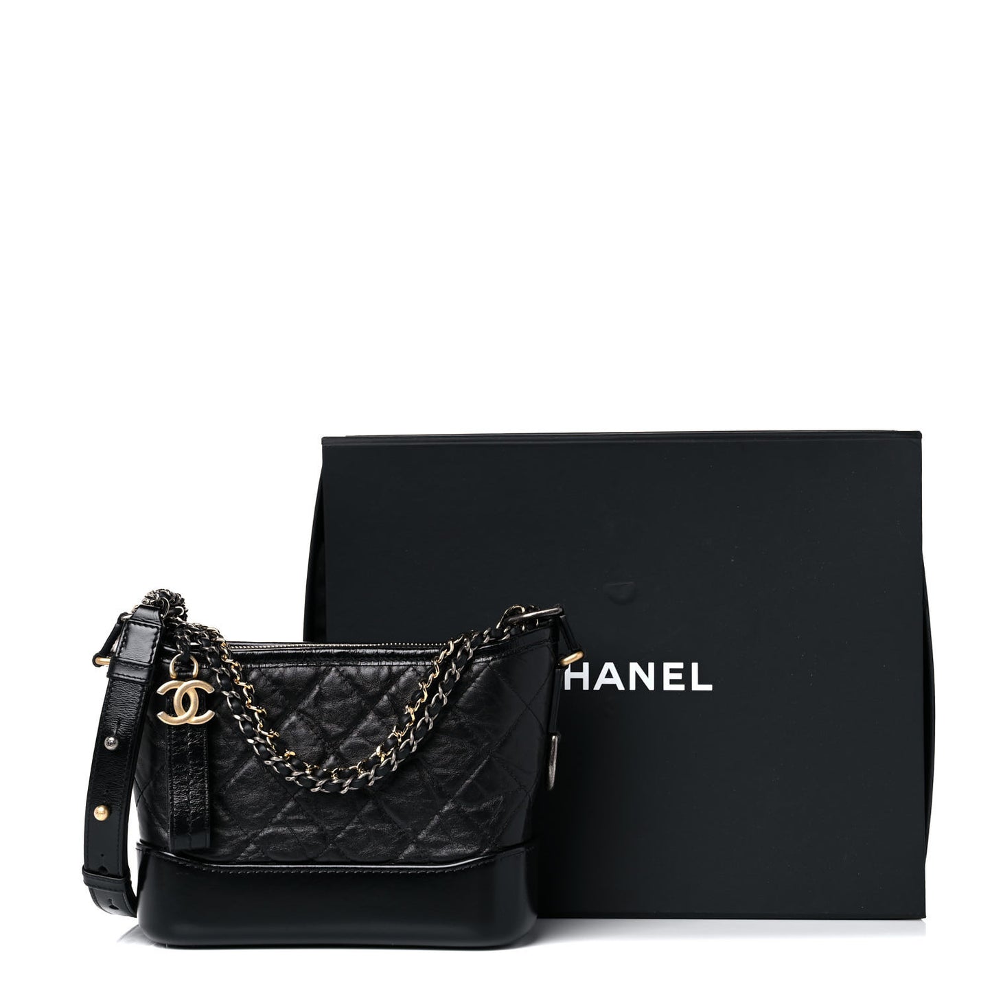 Aged Calfskin Quilted Small Gabrielle Hobo Black