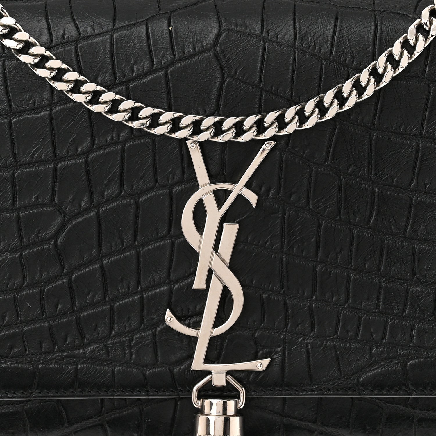 Saint Laurent Calfskin Crocodile Embossed Medium Classic Monogram Kate Tassel Satchel Sunset Black 8 of 10