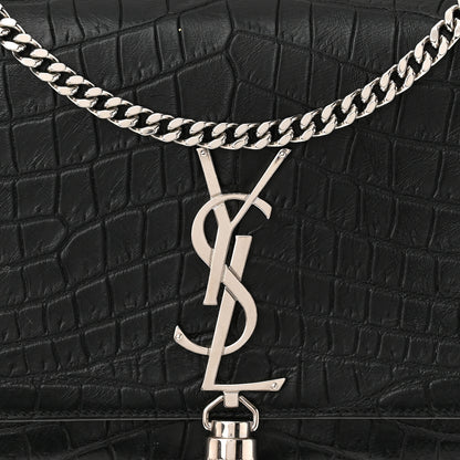 Saint Laurent Calfskin Crocodile Embossed Medium Classic Monogram Kate Tassel Satchel Sunset Black 8 of 10