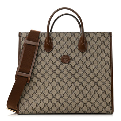 Gucci GG Supreme Monogram Azalea Calfskin Medium Retro Interlocking G Tote Bag Beige Ebony Brown Sugar 1 of 8