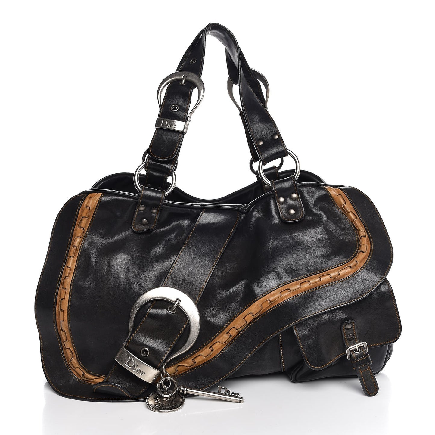 Calfskin Medium Gaucho Double Saddle Bag Black