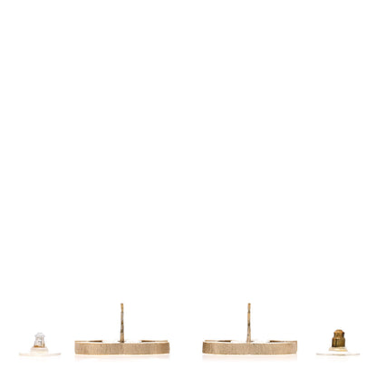 Chanel Metal Quilted CC Earrings Gold White 3 of 4