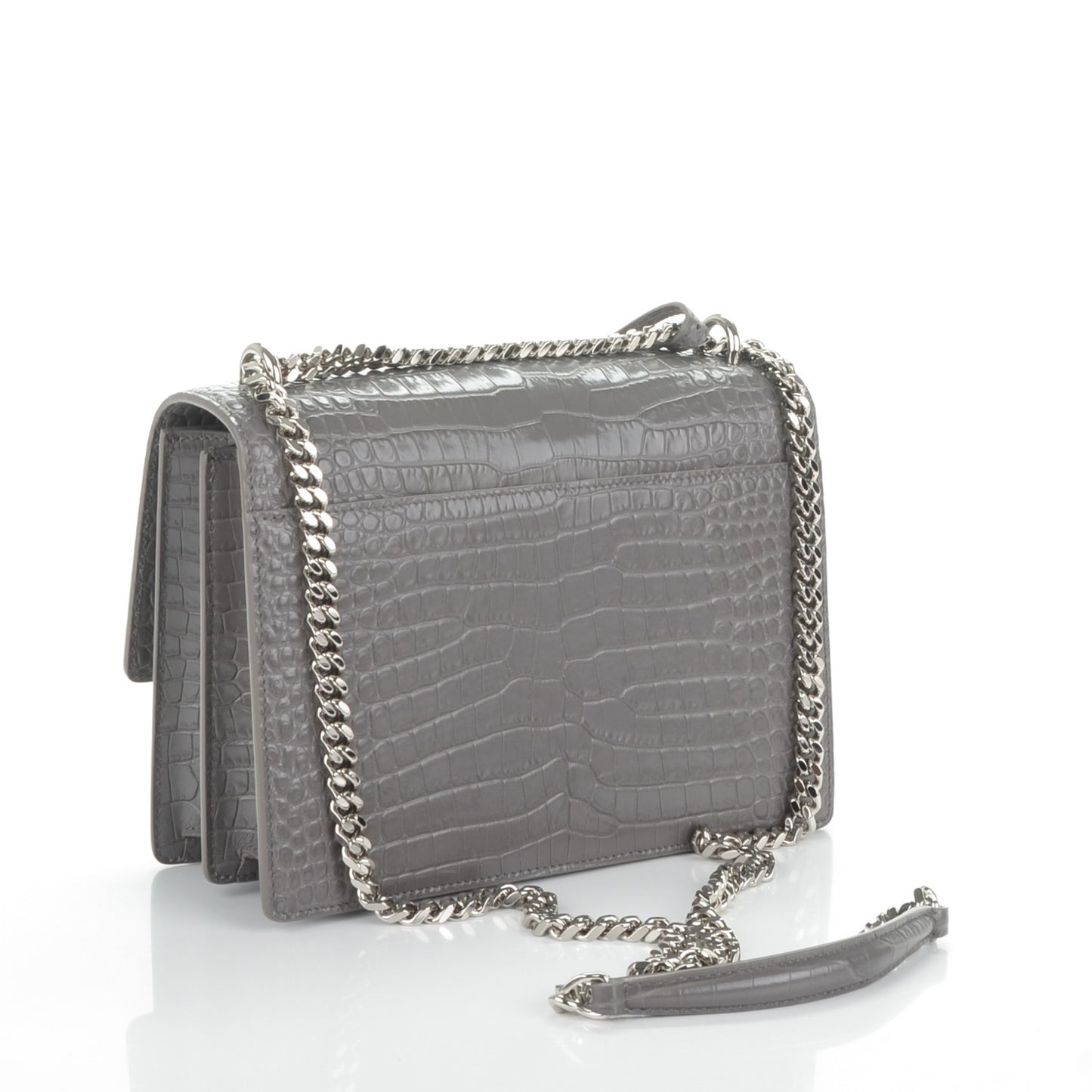 Calfskin Crocodile Embossed Medium Monogram Sunset Fog