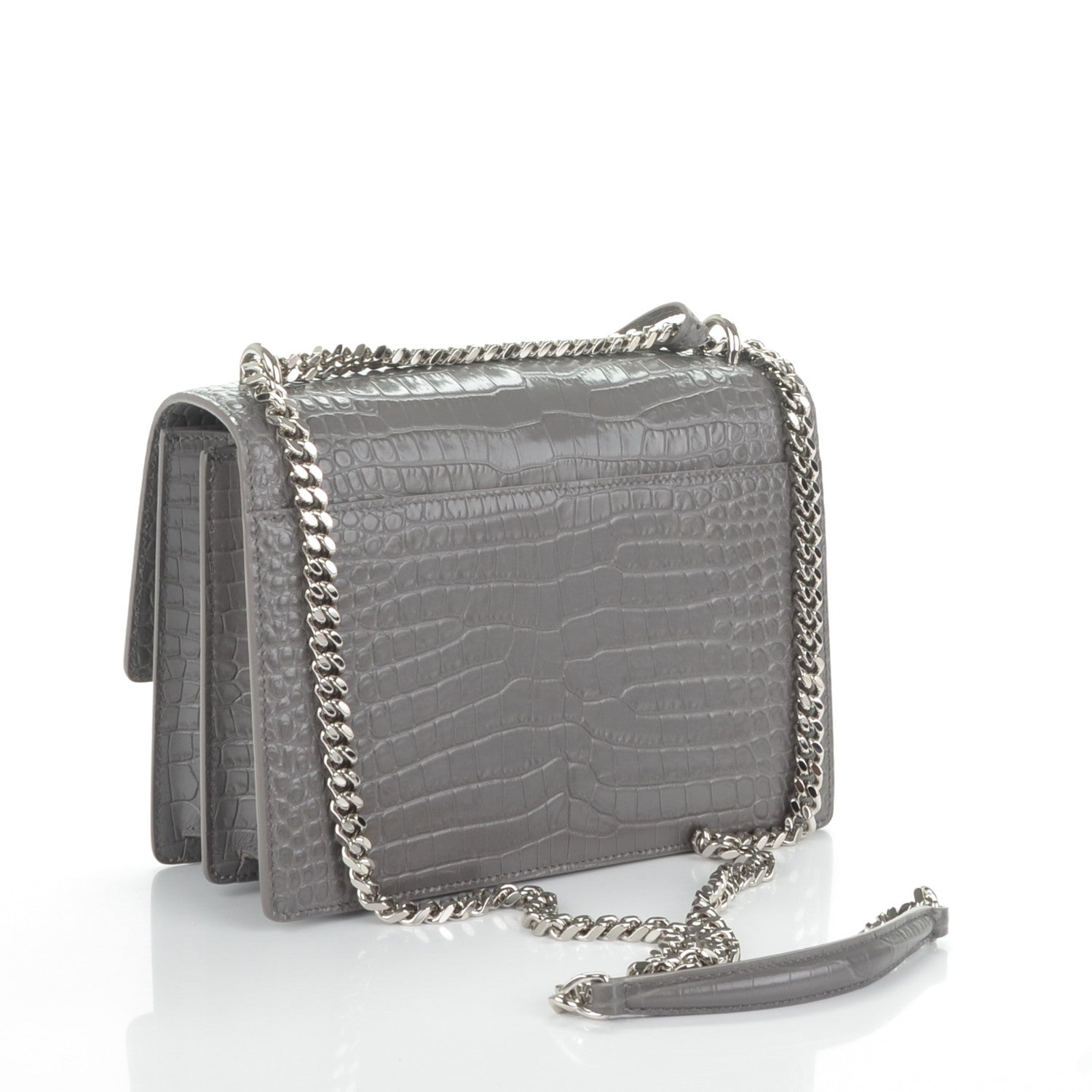 Saint Laurent Calfskin Crocodile Embossed Medium Monogram Sunset Fog 3 of 6