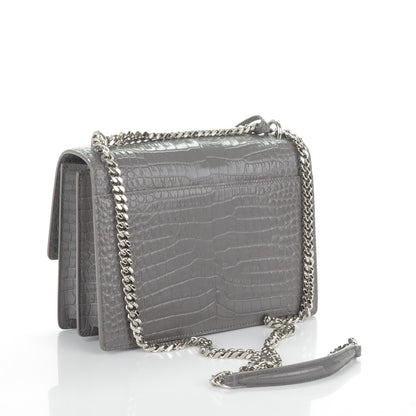 Saint Laurent Calfskin Crocodile Embossed Medium Monogram Sunset Fog 3 of 6