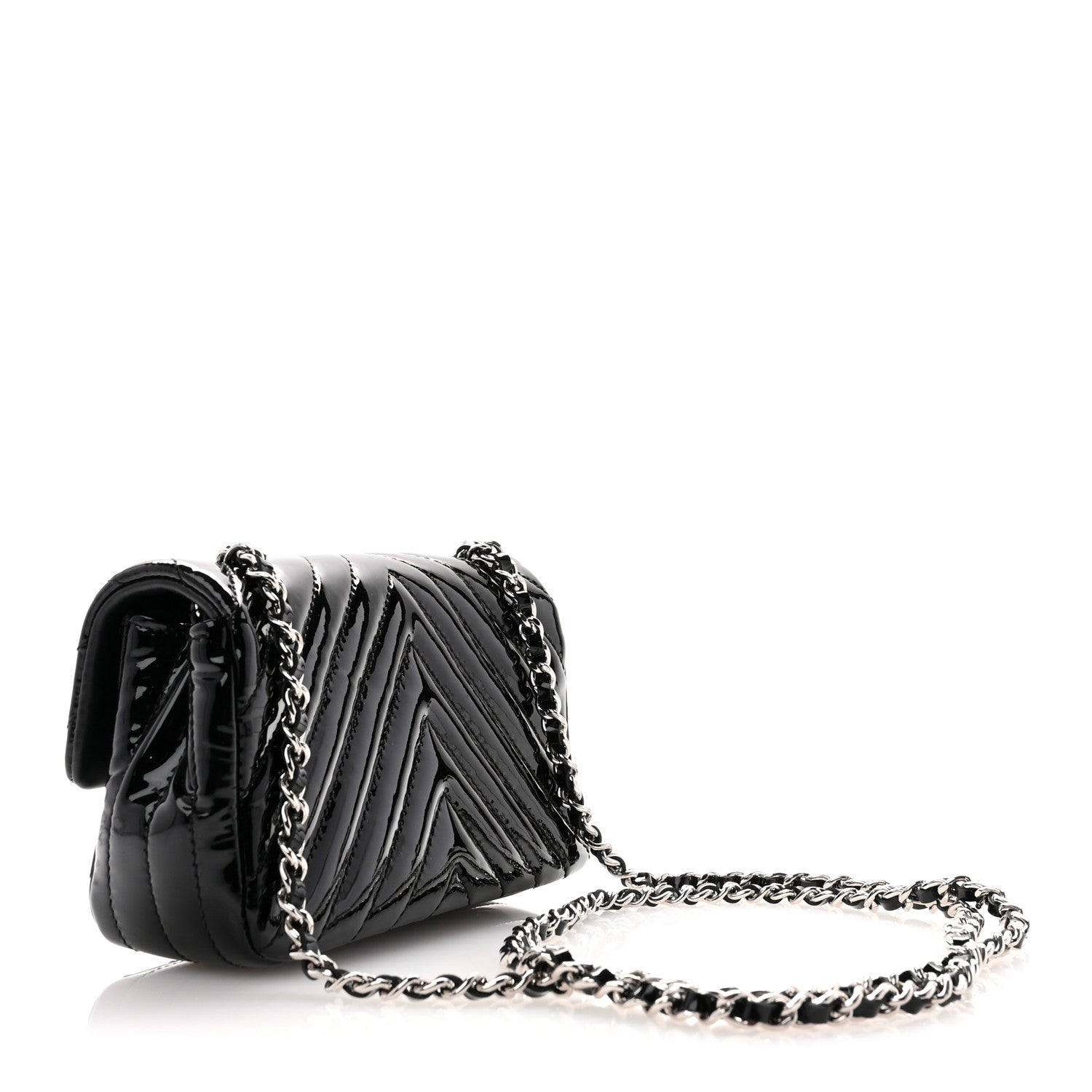 Chanel Patent Calfskin Chevron Quilted Extra Mini Flap Black 3 of 11