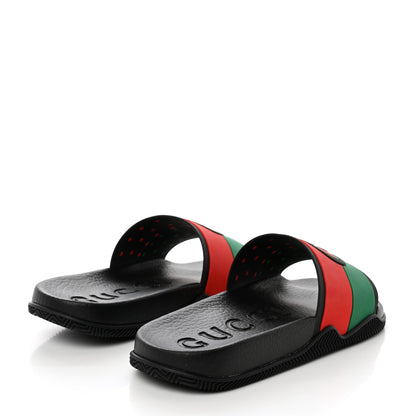 Gucci Rubber Web Womens Interlocking G Slide Sandals 40 Black Green Red 4 of 9