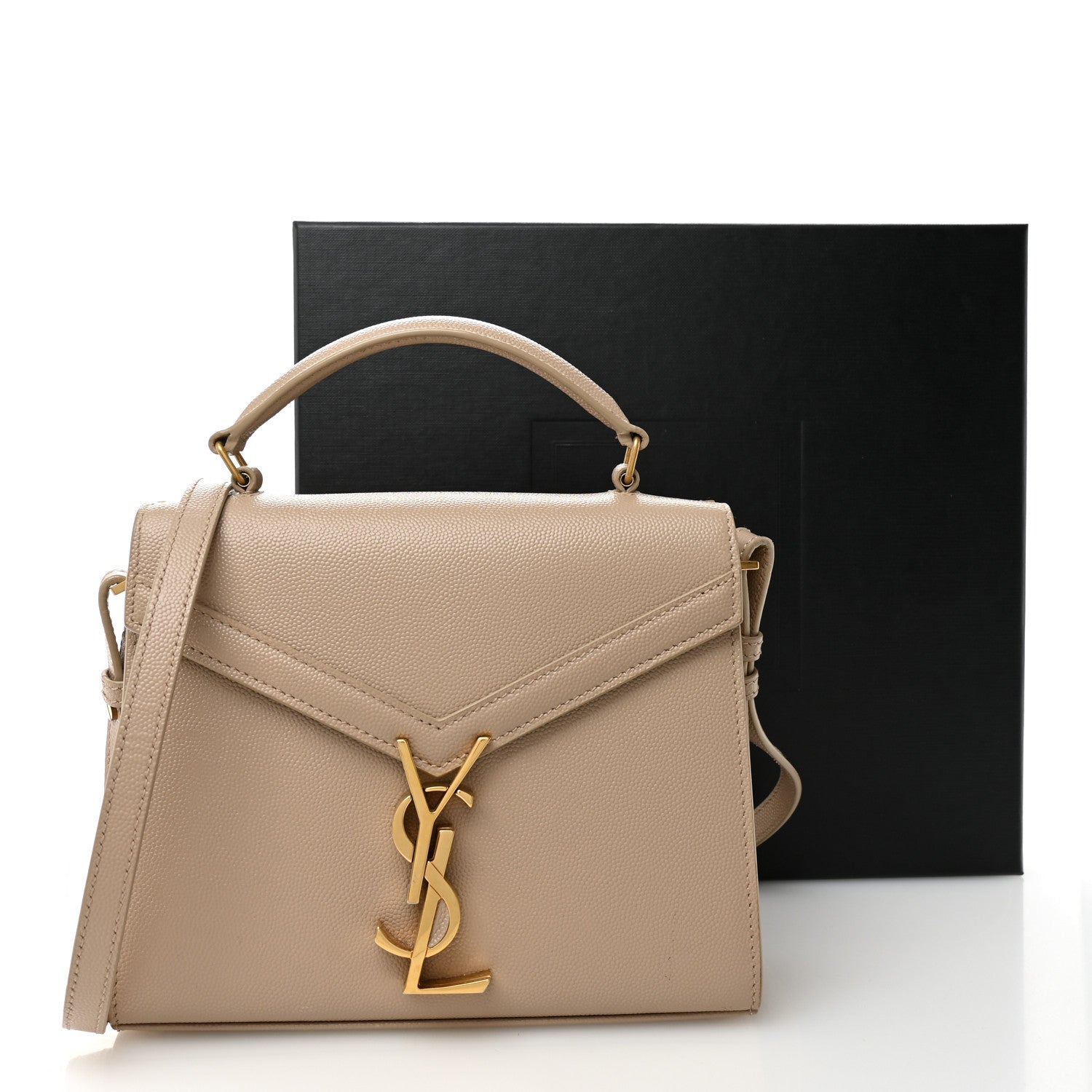 Saint Laurent Grain de Poudre Mini Classic Monogram Cassandra Top Handle Dark Beige 11 of 11