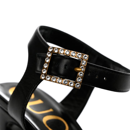 Gucci Nappa Crystal Buckle Platform Sandals 36 Black Gold 8 of 9