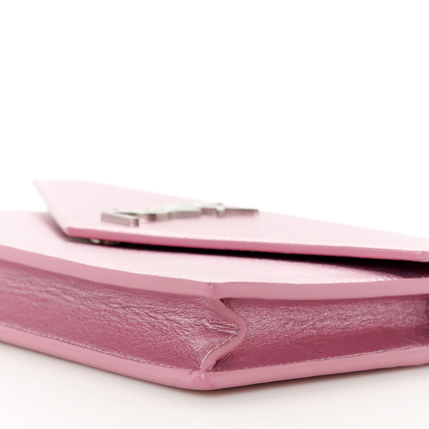 Saint Laurent Metallic Calfskin Monogram Envelope Chain Wallet New Azalea 9 of 10