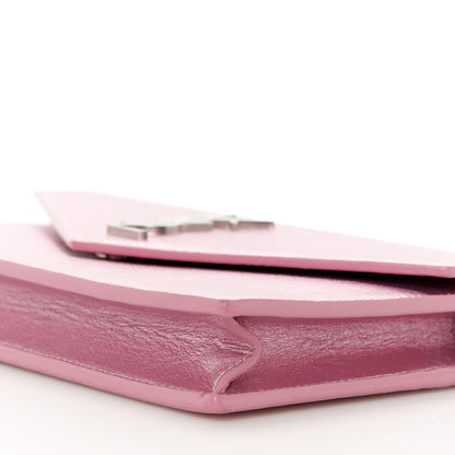 Saint Laurent Metallic Calfskin Monogram Envelope Chain Wallet New Azalea 9 of 10