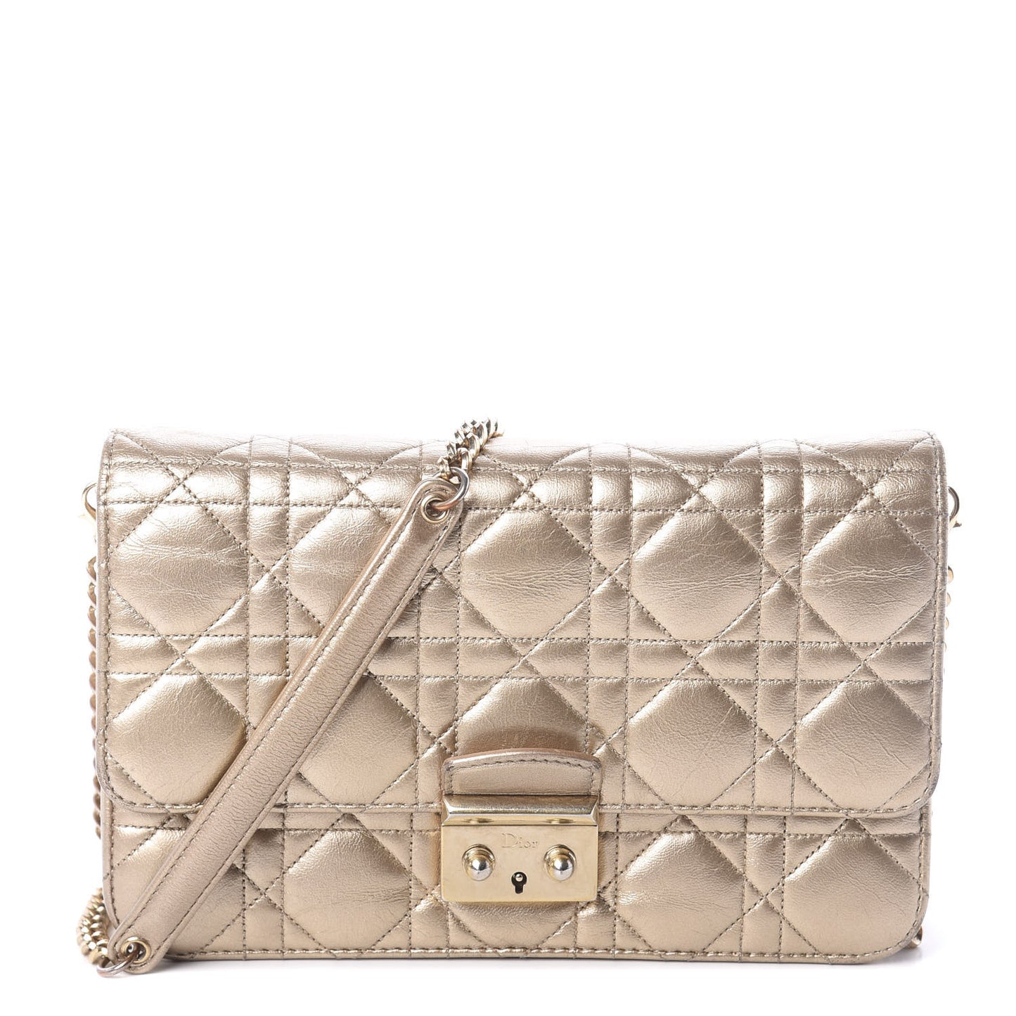 Metallic Lambskin Cannage Miss Dior Promenade Pouch Gold