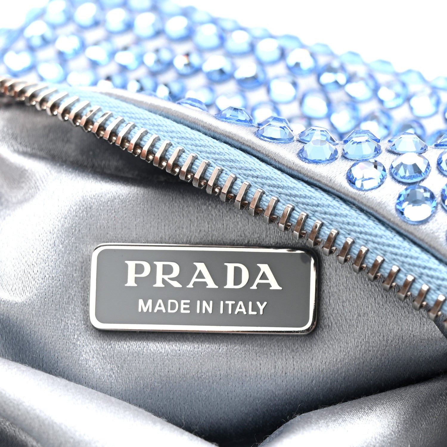 Prada Satin Crystal Triangle Pouch Celeste 1867536 – FASHIONPHILE