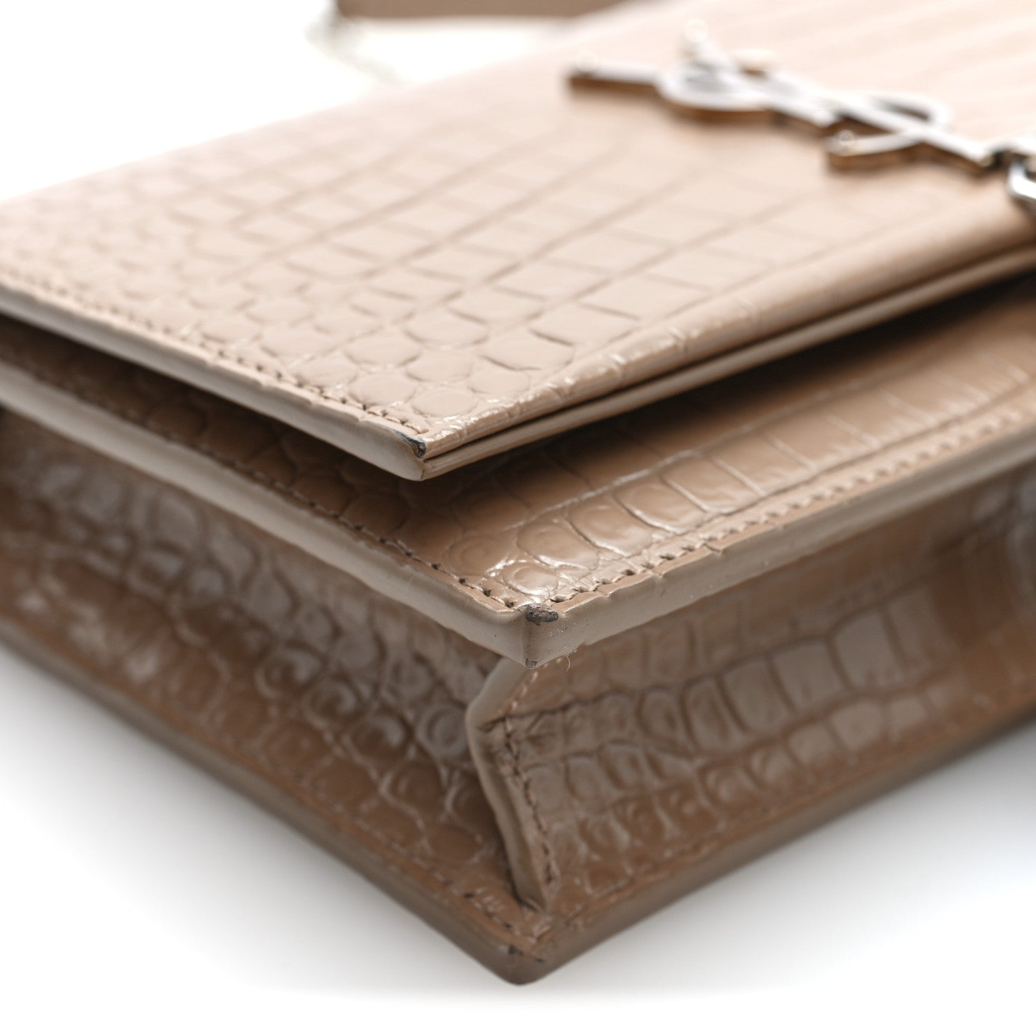 Saint Laurent Calfskin Crocodile Embossed Kate Monogram Tassel Chain Wallet Dark Beige Dark Beige 8 of 9