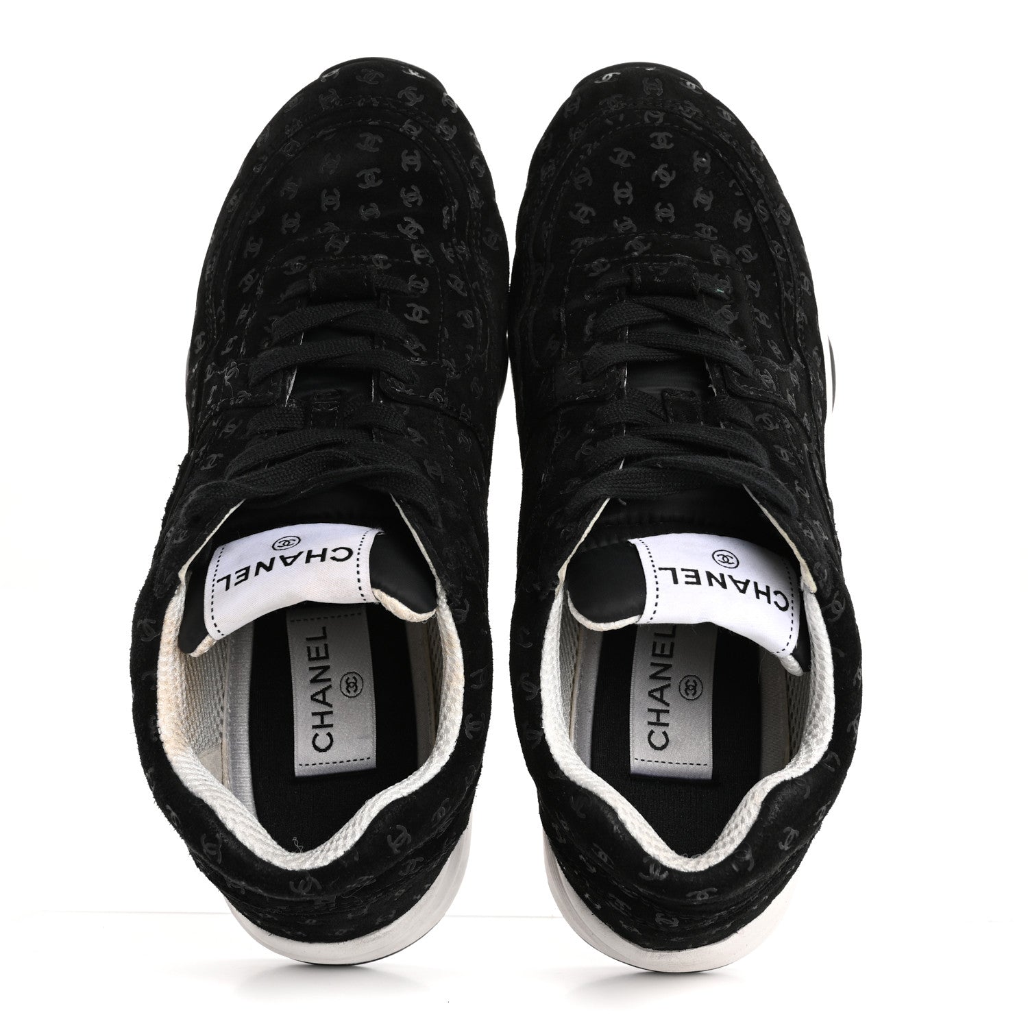 Chanel Suede Calfskin Printed CC Sneakers 38.5 Black 2 of 12