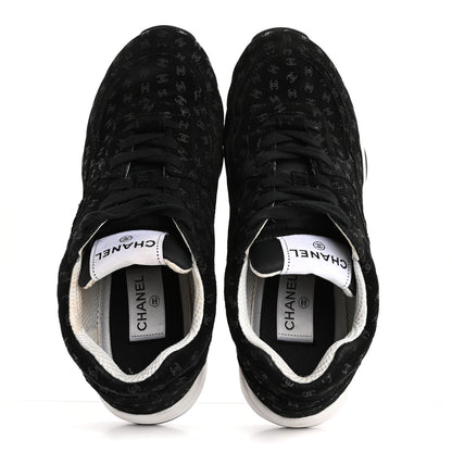 Chanel Suede Calfskin Printed CC Sneakers 38.5 Black 2 of 12