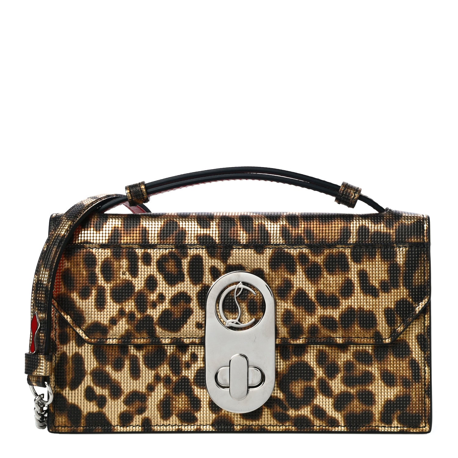 Christian Louboutin Metallic Calfskin Coins Leopard Print Small Elisa Baguette Gold Silver 1 of 10