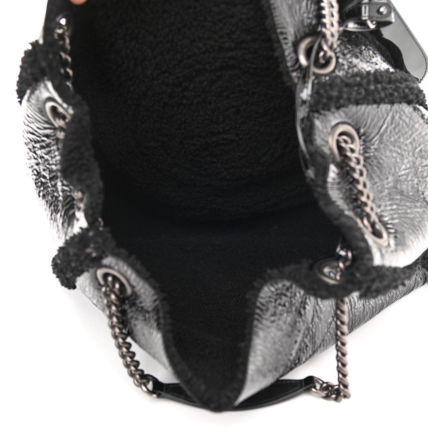Patent Shearling Medium Soho Chain Shoulder Bag Black