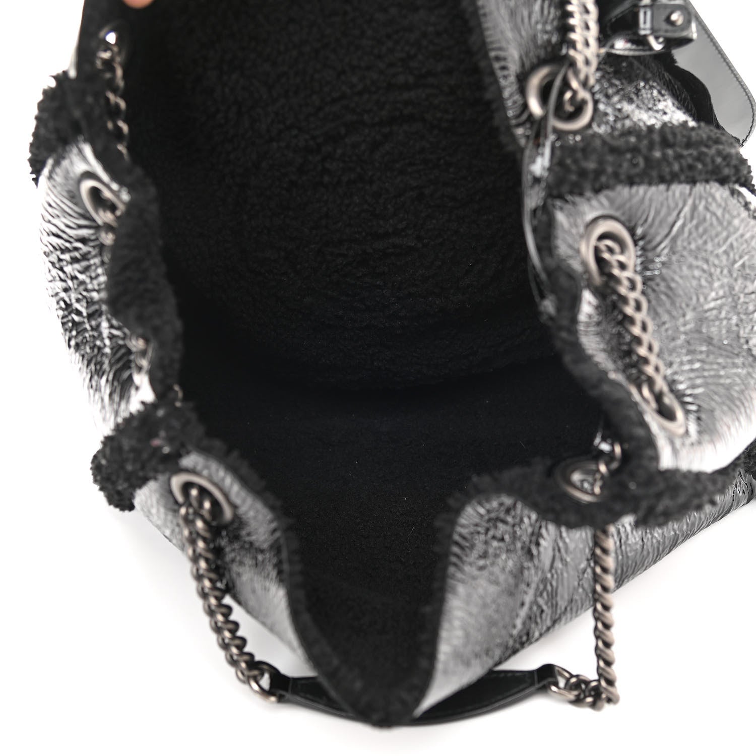 Gucci Patent Shearling Medium Soho Chain Shoulder Bag Black 6 of 14