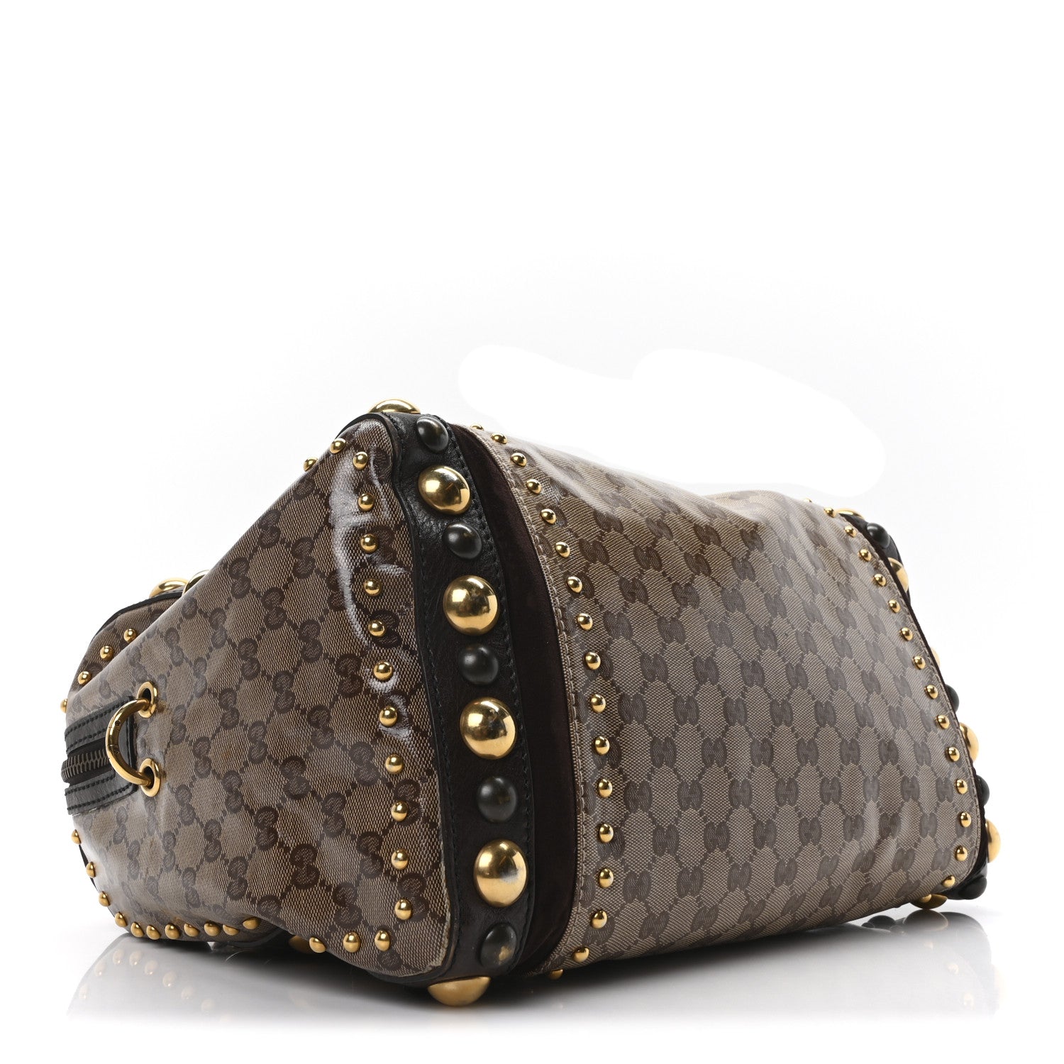 Gucci Crystal Monogram Studded Large Babouska Boston Dark Brown 4 of 10