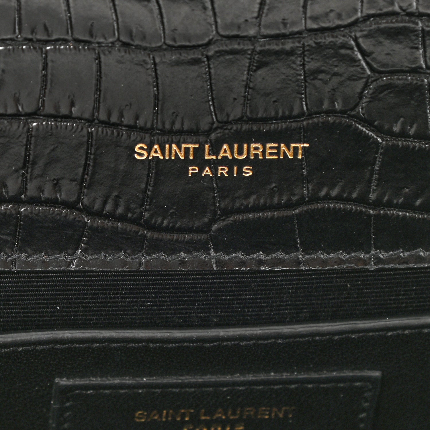 Saint Laurent Calfskin Crocodile Embossed Small Classic Monogram Kate Tassel Satchel Black 6 of 10